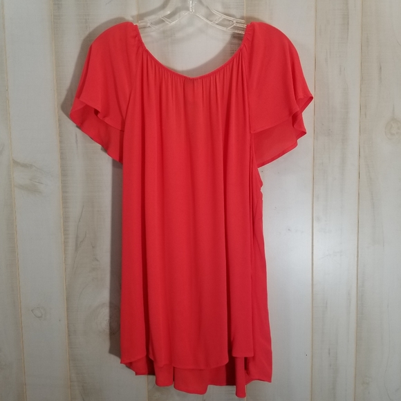 Torrid Coral Red Ruffle Trim Top Size 0 XL - Picture 5 of 5